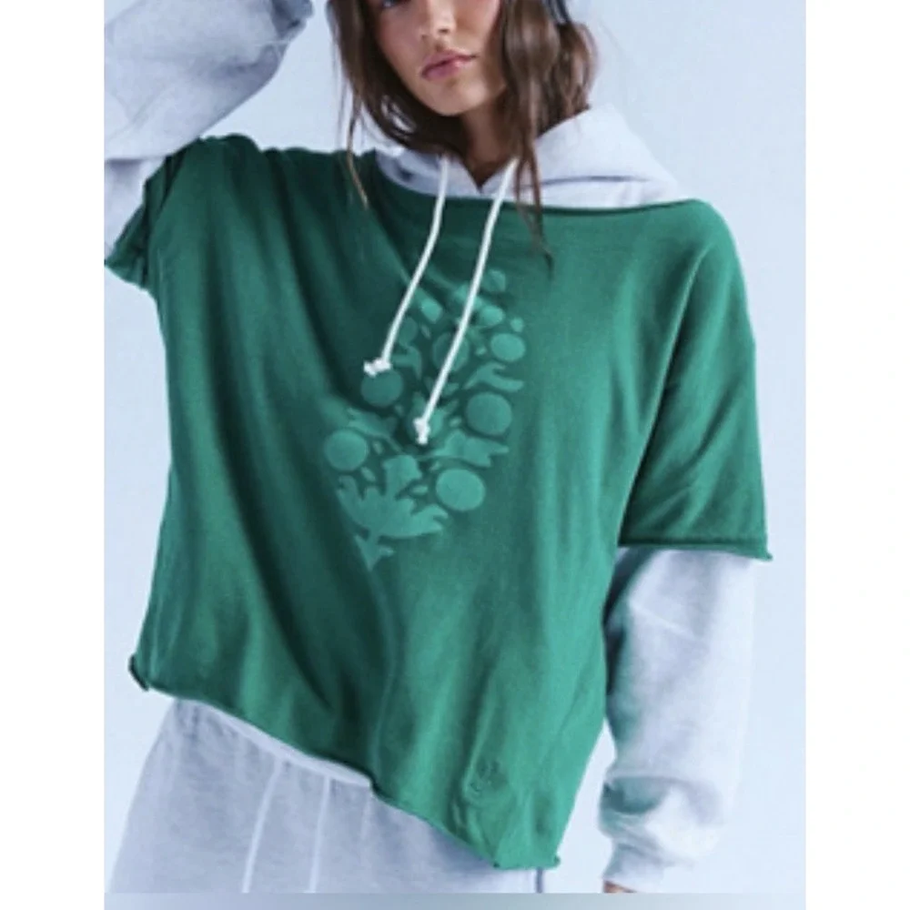 NWT Free People Movement Slam Dunk Logo Buti Tee Shirt Oversized Green Medium/M